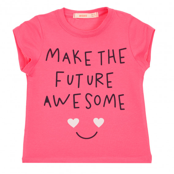 Βαμβακερό μπλουζάκι με επιγραφή, σκούρο ροζ Acar 259516 