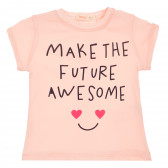 Βαμβακερό μπλουζάκι με επιγραφή, ανοιχτό ροζ Acar 259520 