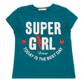 Βαμβακερό μπλουζάκι Super κορίτσι, πράσινο Acar 259555 