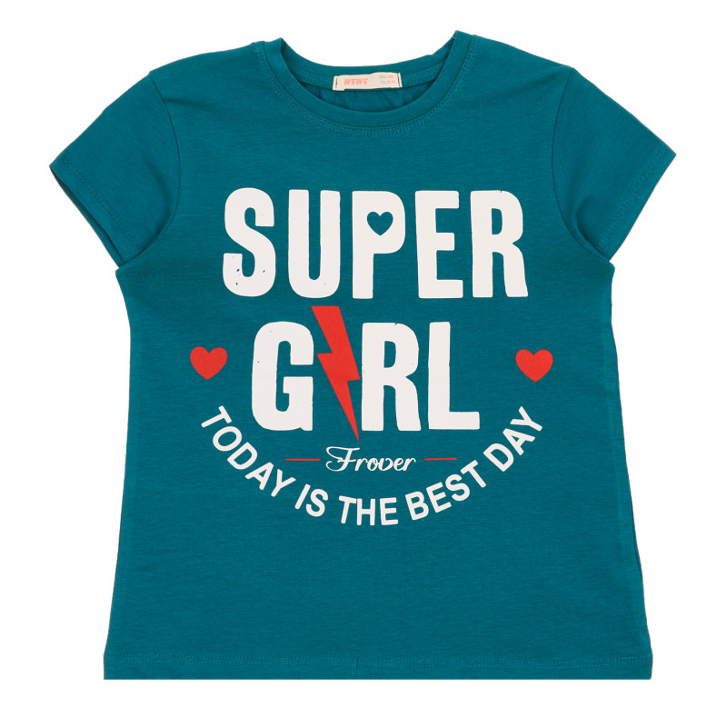 Βαμβακερό μπλουζάκι Super κορίτσι, πράσινο  259555