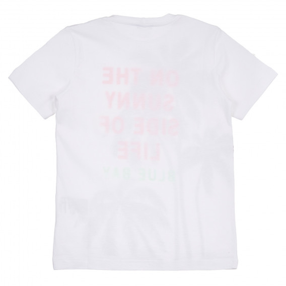 Βαμβακερό μπλουζάκι με floral εκτύπωση και επιγραφή, λευκό Benetton 260508 4