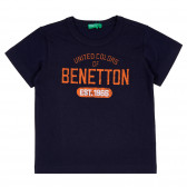 Βαμβακερό μπλουζάκι με την επώνυμη επιγραφή, μπλε ναυτικό Benetton 260533 