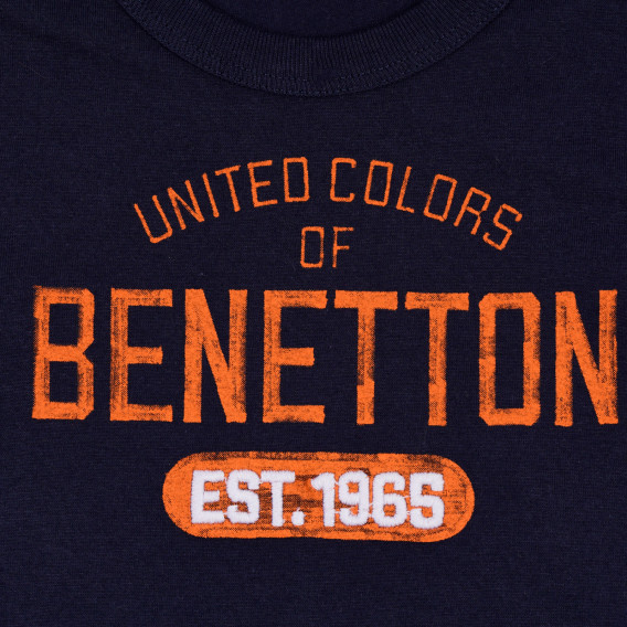 Βαμβακερό μπλουζάκι με την επώνυμη επιγραφή, μπλε ναυτικό Benetton 260534 2