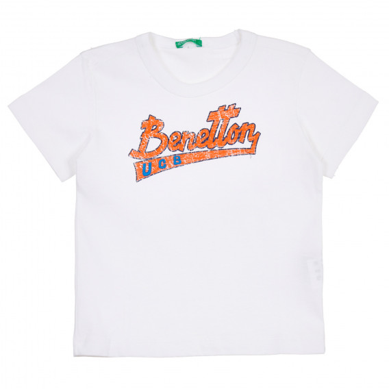 Βαμβακερό μπλουζάκι με την επώνυμη επιγραφή, σε λευκό χρώμα Benetton 260537 