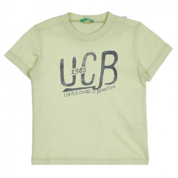 Βαμβακερό μπλουζάκι με το εμπορικό σήμα για μωρό, ανοιχτό πράσινο Benetton 260577 