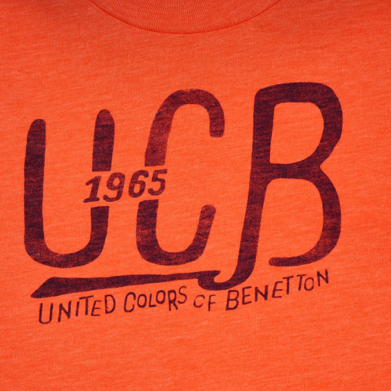 Βαμβακερό μπλουζάκι με το εμπορικό σήμα για μωρό, πορτοκαλί Benetton 260582 2