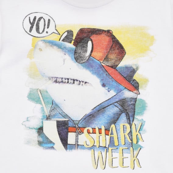Βαμβακερό μπλουζάκι με εκτύπωση Shark week για μωρό, λευκό Benetton 260614 2