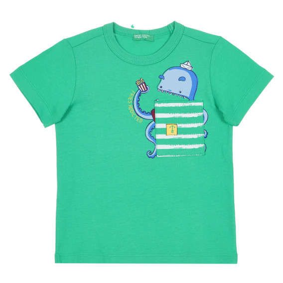 Βαμβακερό μπλουζάκι με εκτύπωση χταπόδι για μωρό, πράσινο Benetton 260704 