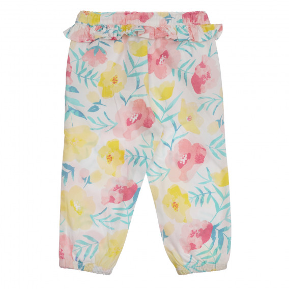 Βαμβακερό παντελόνι με floral print για μωρό, λευκό Benetton 260814 4