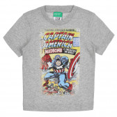 Βαμβακερό μπλουζάκι με εκτύπωση Captain America, γκρι Benetton 260866 