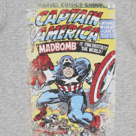 Βαμβακερό μπλουζάκι με εκτύπωση Captain America, γκρι Benetton 260869 3