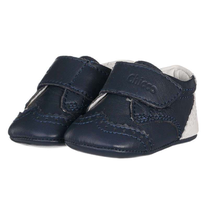 Δερμάτινες μπότες με λευκές λεπτομέρειες, σε σκούρο μπλε  261197