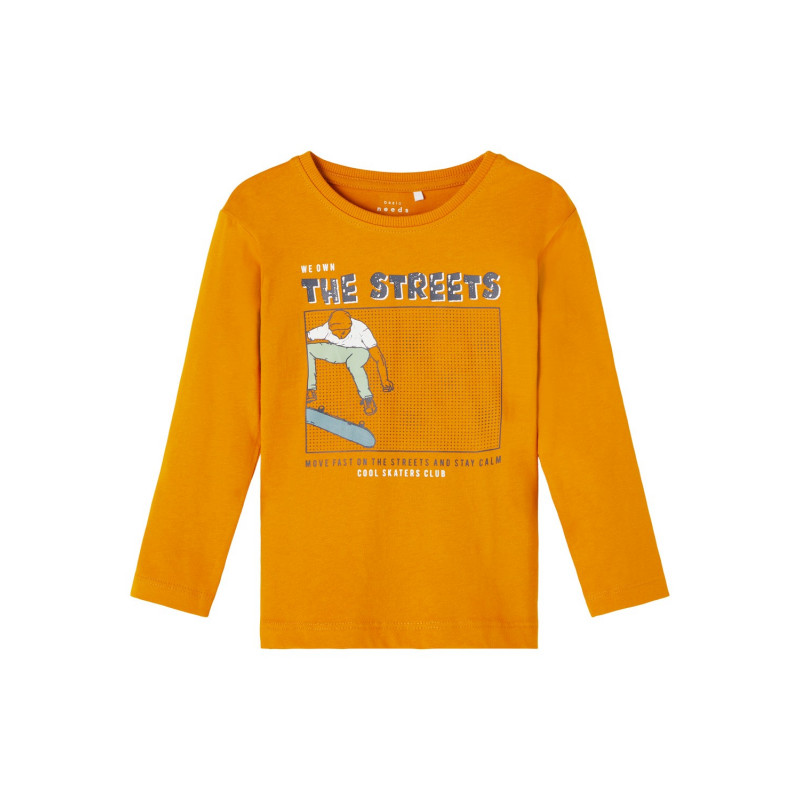 Οργανική βαμβακερή μπλούζα με εκτύπωση skateboarder, πορτοκαλί  262176