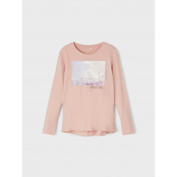 Μπλούζα από οργανικό βαμβάκι με floral και ουρά ουρανού, ροζ Name it 262240 