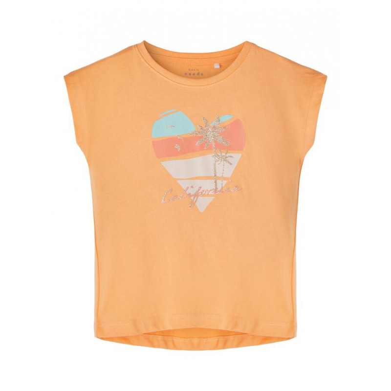 Μπλουζάκι από οργανικό βαμβάκι με τύπωμα καρδιάς και φοίνικα, πορτοκαλί  263068