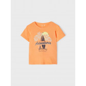 Μπλουζάκι από οργανικό βαμβάκι με σερφ και φοίνικα, πορτοκαλί Name it 263107 