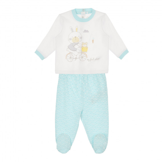 Βαμβακερές πιτζάμες με baby print, σε λευκό και μπλε χρώμα Chicco 264302 