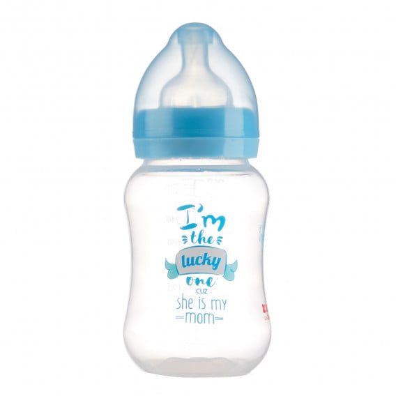 Μπουκάλι τροφοδοσίας πολυπροπυλενίου με φαρδύ λαιμό Little Angel με πιπίλα 2 σταγόνες, 3+ μήνες, 250 ml, μπλε ZIZITO 265207 