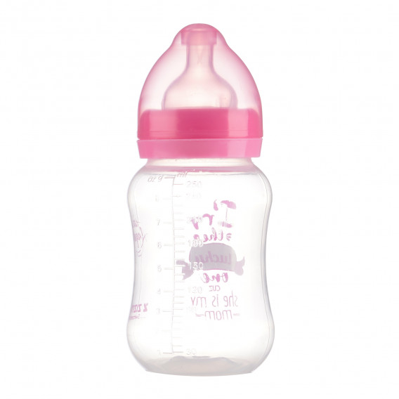Μπουκάλι τροφοδοσίας πολυπροπυλενίου με φαρδύ λαιμό Little Angel με πιπίλα 2 σταγόνες, 3+ μήνες, 250 ml, ροζ ZIZITO 265213 3