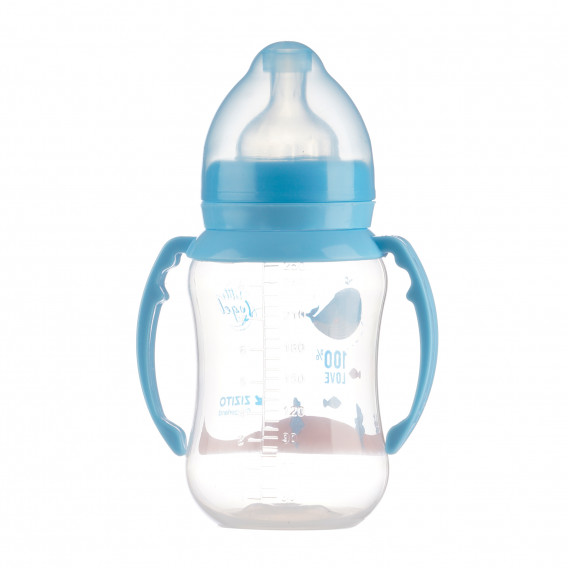 Μπουκάλι τροφοδοσίας πολυπροπυλενίου με λαβές Little Angel με πιπίλα 3 σταγόνες, 6+ μήνες, 250 ml, μπλε ZIZITO 265217 3