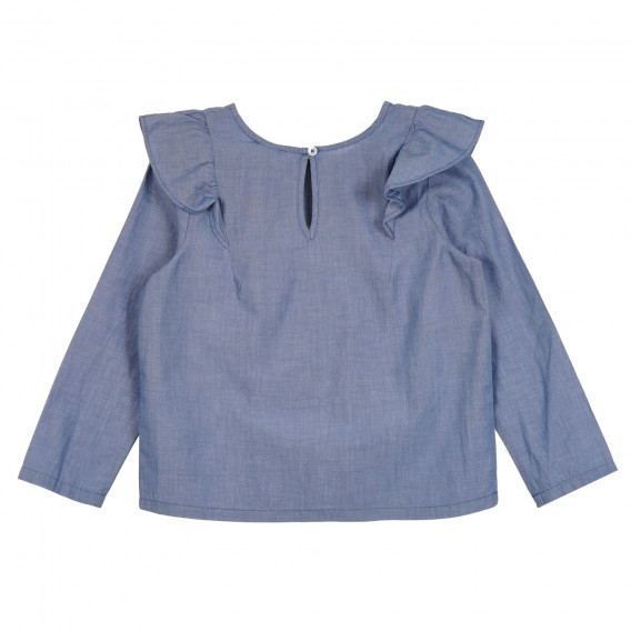 Βαμβακερή μπλούζα με μακριά μανίκια και βολάν, μπλε Benetton 265267 4