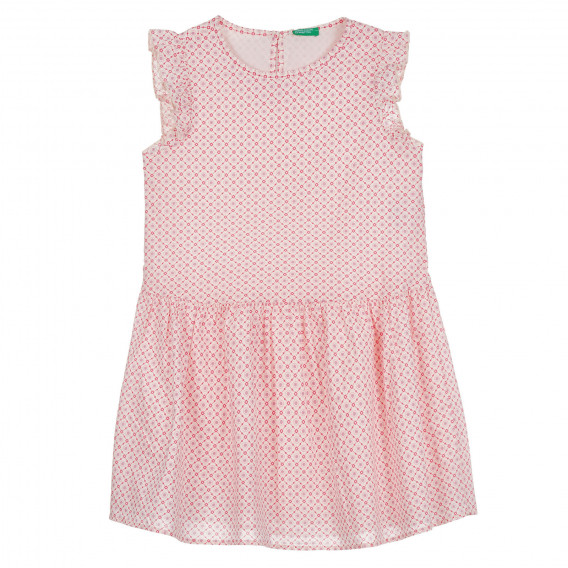 Βαμβακερό φόρεμα με παραστατική εκτύπωση και βολάν, ροζ Benetton 265338 