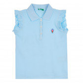 Βαμβακερή μπλούζα με γιακά και βολάν, ανοιχτό μπλε Benetton 265366 