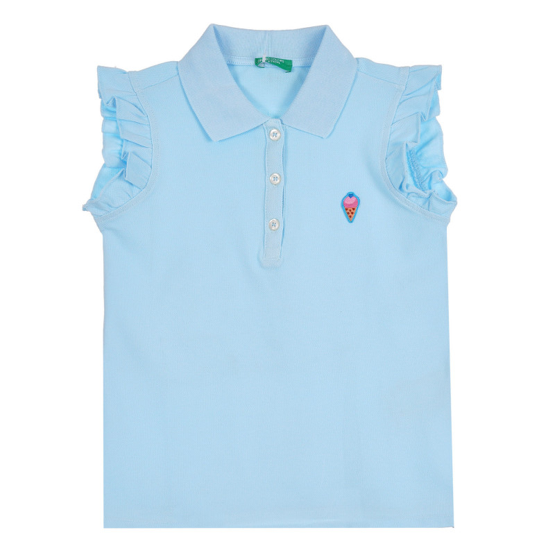 Βαμβακερή μπλούζα με γιακά και βολάν, ανοιχτό μπλε  265366