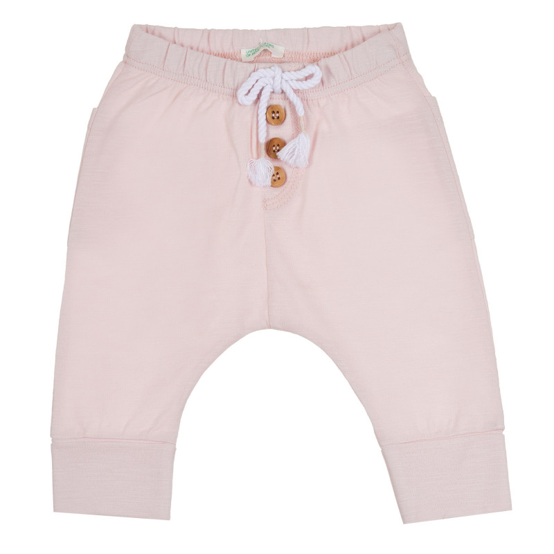Βαμβακερό παντελόνι με διακοσμητικά κουμπιά για μωρά, ανοιχτό ροζ  265383