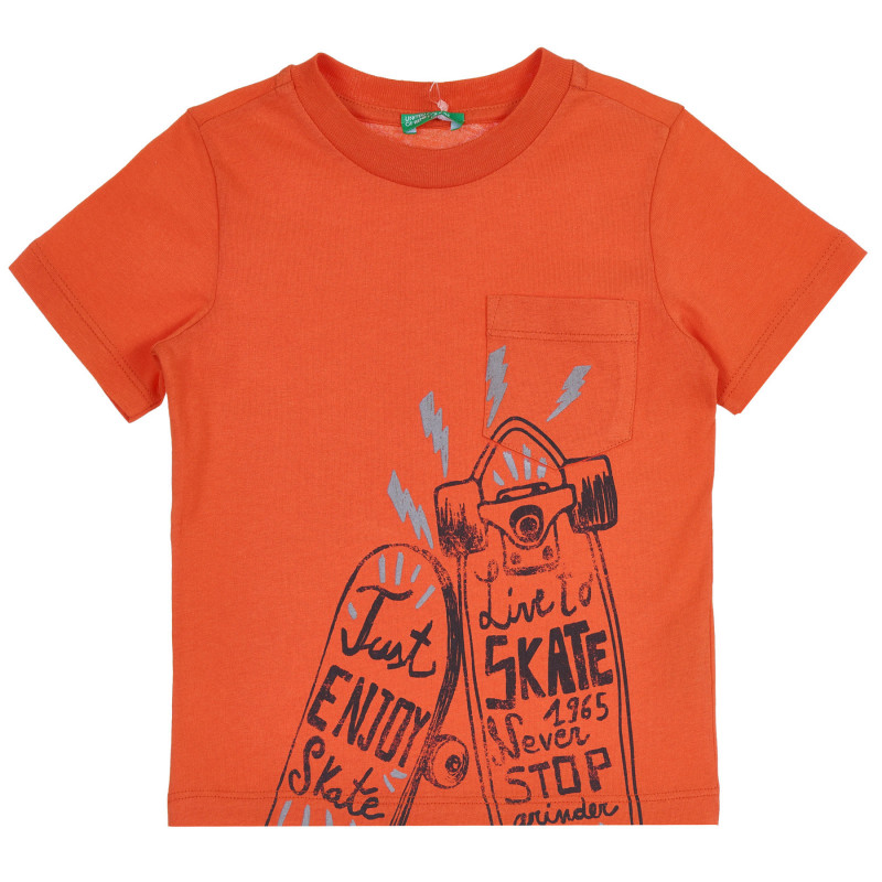 Βαμβακερό μπλουζάκι με μωβ σκέητμπορντ, πορτοκαλί  265402