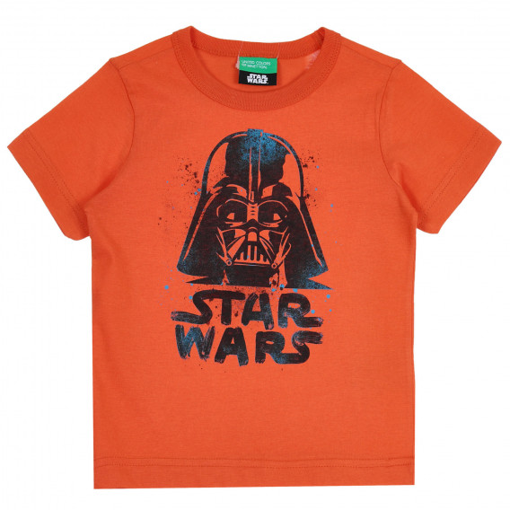 Βαμβακερό μπλουζάκι με τύπωμα Star Wars, πορτοκαλί Benetton 265441 