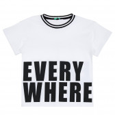 Βαμβακερό μπλουζάκι με λεζάντα, λευκό χρώμα Benetton 265452 