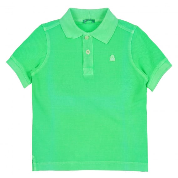 Βαμβακερή μπλούζα με κοντά μανίκια και κολάρο μωρού, πράσινο Benetton 265471 