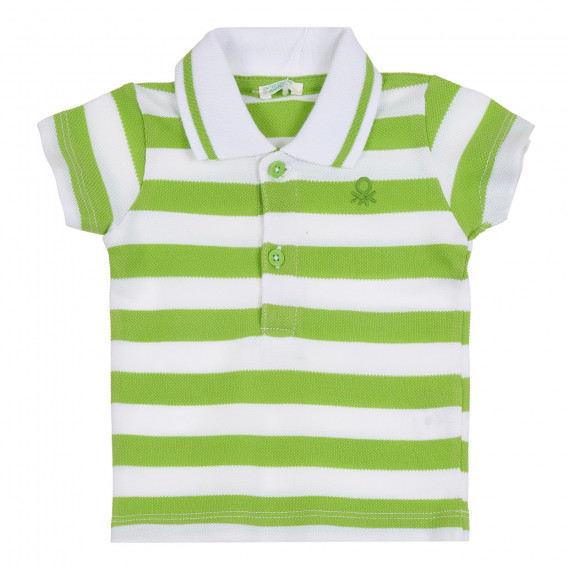Βαμβακερή μπλούζα με γιακά σε πράσινες και άσπρες ρίγες για το μωρό Benetton 265496 