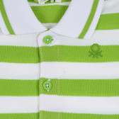 Βαμβακερή μπλούζα με γιακά σε πράσινες και άσπρες ρίγες για το μωρό Benetton 265497 2