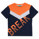Μπλουζάκι με την λεζάντα Break και πορτοκαλί λεπτομέρεια, σκούρο μπλε Benetton 265516 