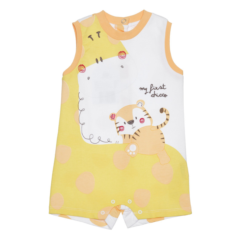 Βαμβακερή κοντή φόρμα με καμηλοπάρδαλη και τίγρη για μωρό σε λευκό και κίτρινο χρώμα  266355