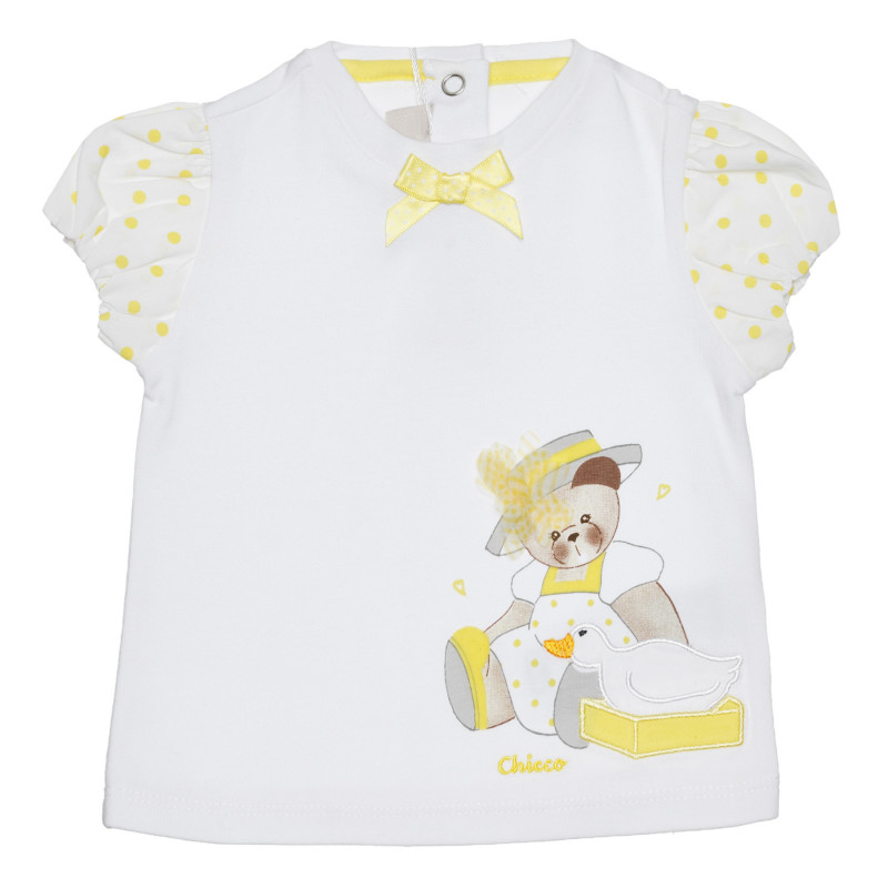 Βαμβακερό μπλουζάκι με μωρό αρκούδα σε λευκό και κίτρινο χρώμα  266823