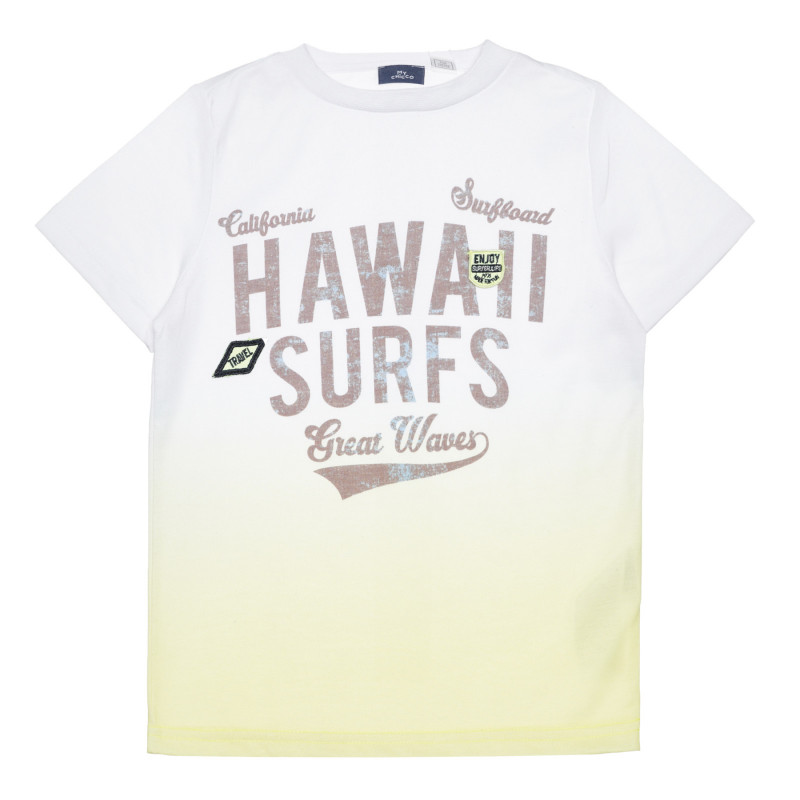 Βαμβακερό μπλουζάκι HAWAII SURFS σε λευκό και πράσινο χρώμα  266845