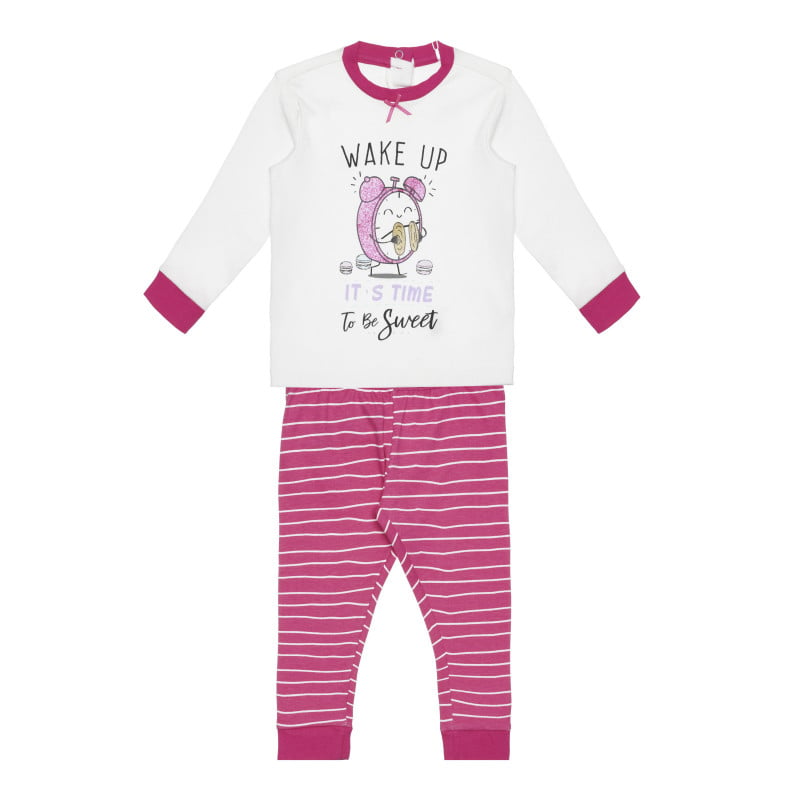 Βαμβακερές πιτζάμες WAKE UP για μωρό σε λευκό και ροζ χρώμα  266928