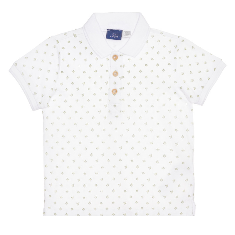 Βαμβακερό μπλουζάκι με floral μοτίβα και γιακά, λευκό  267056