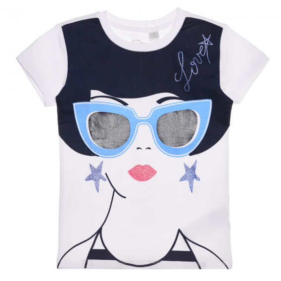 Βαμβακερό μπλουζάκι με εκτύπωση σε λευκό και μπλε χρώμα Chicco 267212 
