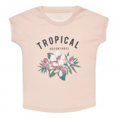 Μπλουζάκι από οργανικό βαμβάκι με λουλουδάτο σχέδιο και στάμπα, ροζ Name it 268003 