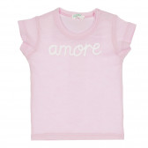 Βαμβακερό μπλουζάκι με την επιγραφή Amore για μωρό, ροζ Benetton 268068 