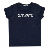 Βαμβακερό μπλουζάκι με την επιγραφή Amore για μωρό, σκούρο μπλε Benetton 268110 