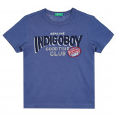 Βαμβακερό μπλουζάκι με την επιγραφή Indigo boy for baby, μπλε Benetton 268154 
