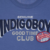 Βαμβακερό μπλουζάκι με την επιγραφή Indigo boy for baby, μπλε Benetton 268155 2