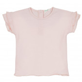 Βαμβακερό μπλουζάκι με μπούκλες, ανοιχτό ροζ Benetton 268158 