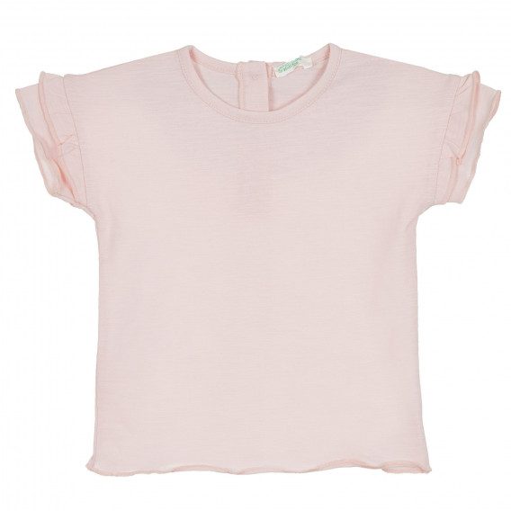 Βαμβακερό μπλουζάκι με μπούκλες, ανοιχτό ροζ Benetton 268158 
