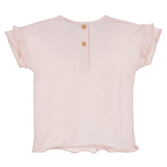 Βαμβακερό μπλουζάκι με μπούκλες, ανοιχτό ροζ Benetton 268161 4